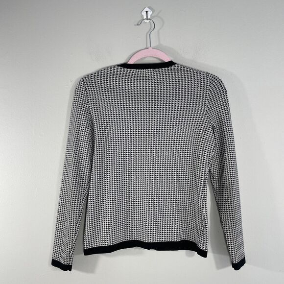 Ann Taylor Cardigan Sweater Black White Houndstooth Hidden Button Up Womens SP - Picture 2 of 11